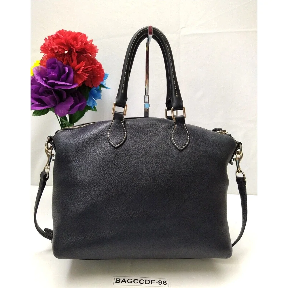 Dooney & Bourke Black Pebbled Leather Double Handles Zipper Satchel Bag